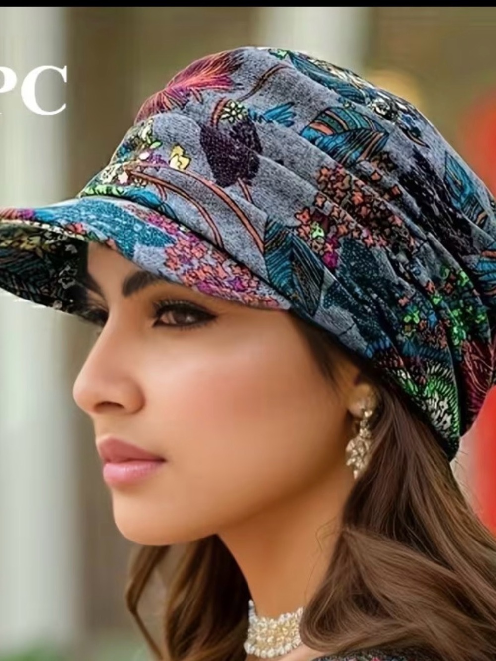 Floral Pattern Blue Multi Women's Cap